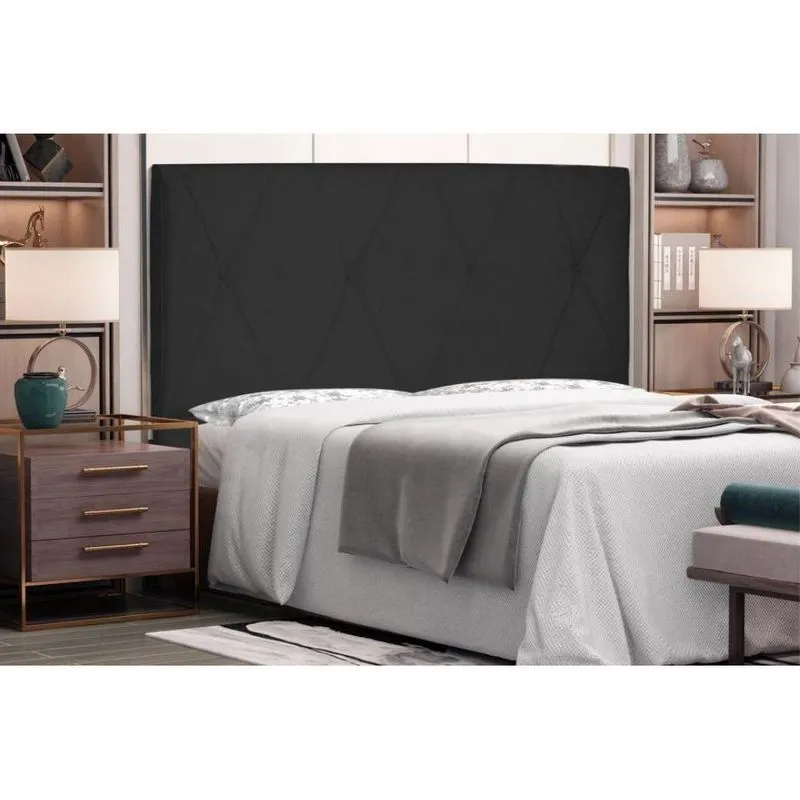 Painel Cabeceira Para Cama Box Casal - Aquilla -140 Estofado - Preto- Corano - Spezzia