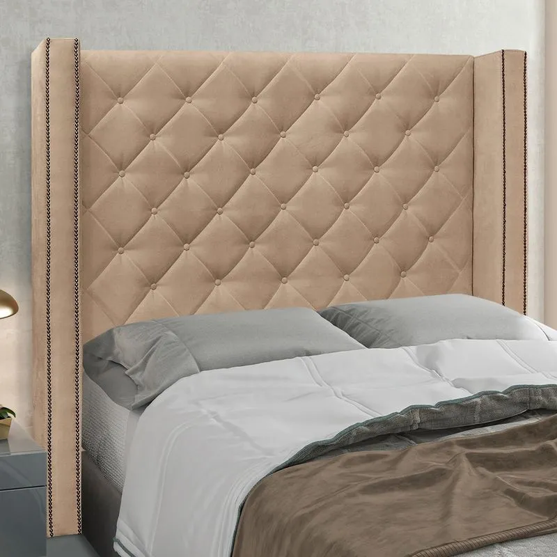 Cabeceira Casal Quenn Size Estofada Vicenza 1,60m Suede Bege