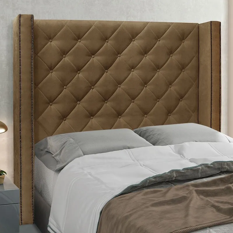 Cabeceira Casal Quenn Size Estofada Vicenza 1,60m Caramelo