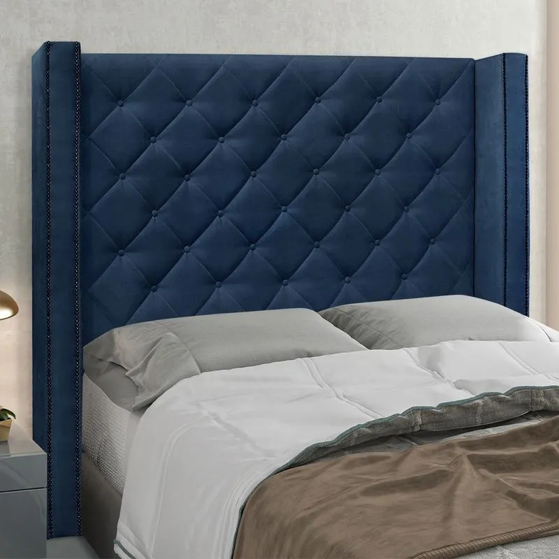 Cabeceira Casal King Size Estofada Vicenza 1,95m Suede Azul