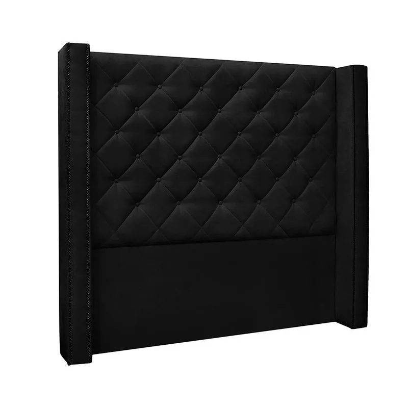 Cabeceira Solteiro Estofada Vicenza Suede Veludo Preta