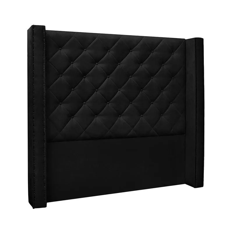 Cabeceira Queen Estofada Vicenza Madeira Maciça Suede Preto