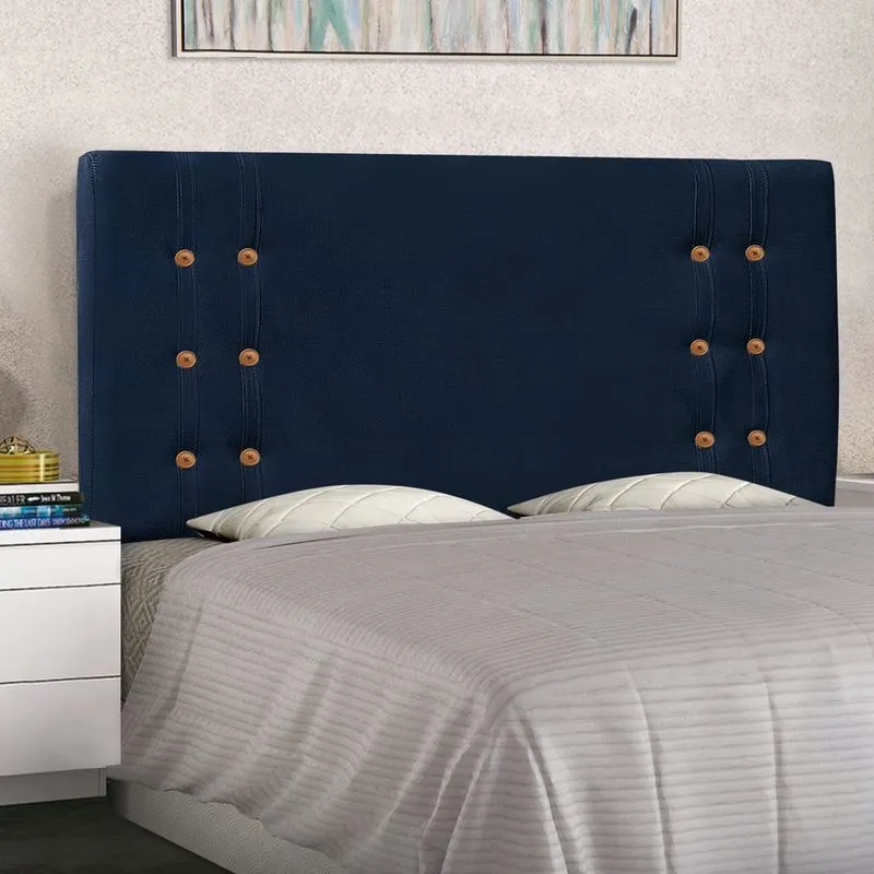 Cabeceira Casal Estofada Quenn Size Gênova 1,60m Suede Azul