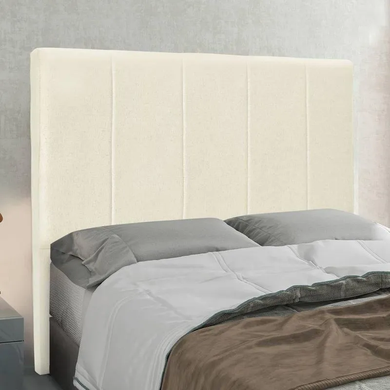 Cabeceira Casal King 1,95m Com Design Vertical Bordado Em Tecido Linho Cristal – Lucadi Rústico Natural