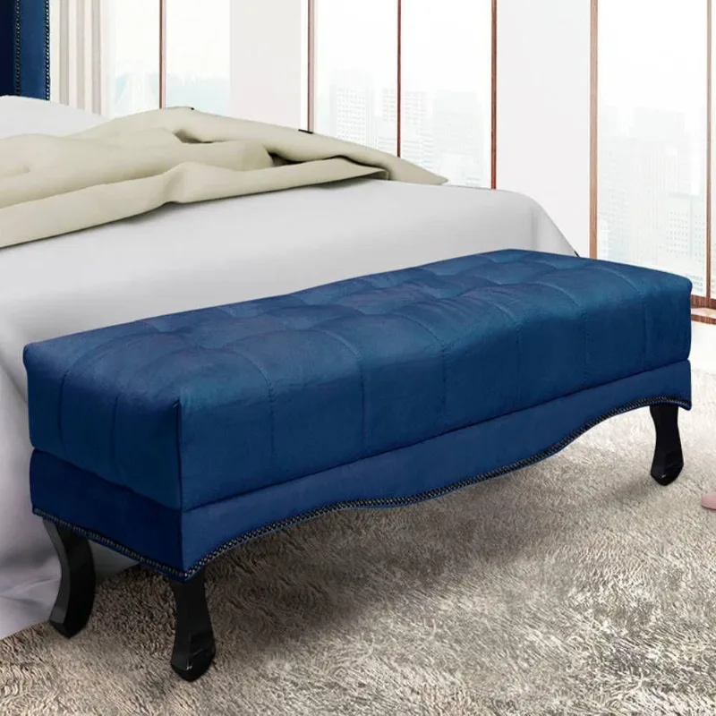 Recamier 1,40m Com Pés Luiz Xv E Acabamento Luxo Em Tecido Suede Vicenza - Lucadi Azul