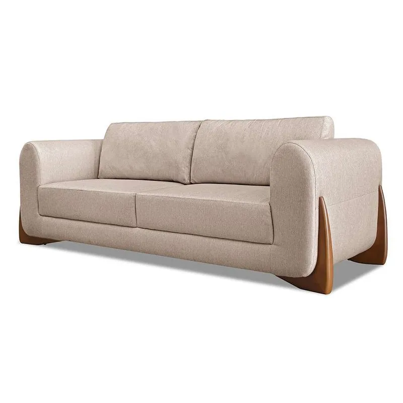 Sofá 3 Lugares Spezzia Decor Yves MDF e Linho Rústico Areia 180cm