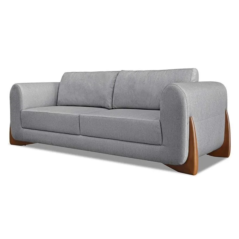 Sofá 3 Lugares Fixo Yves MDF e Linho Cinza 230cm