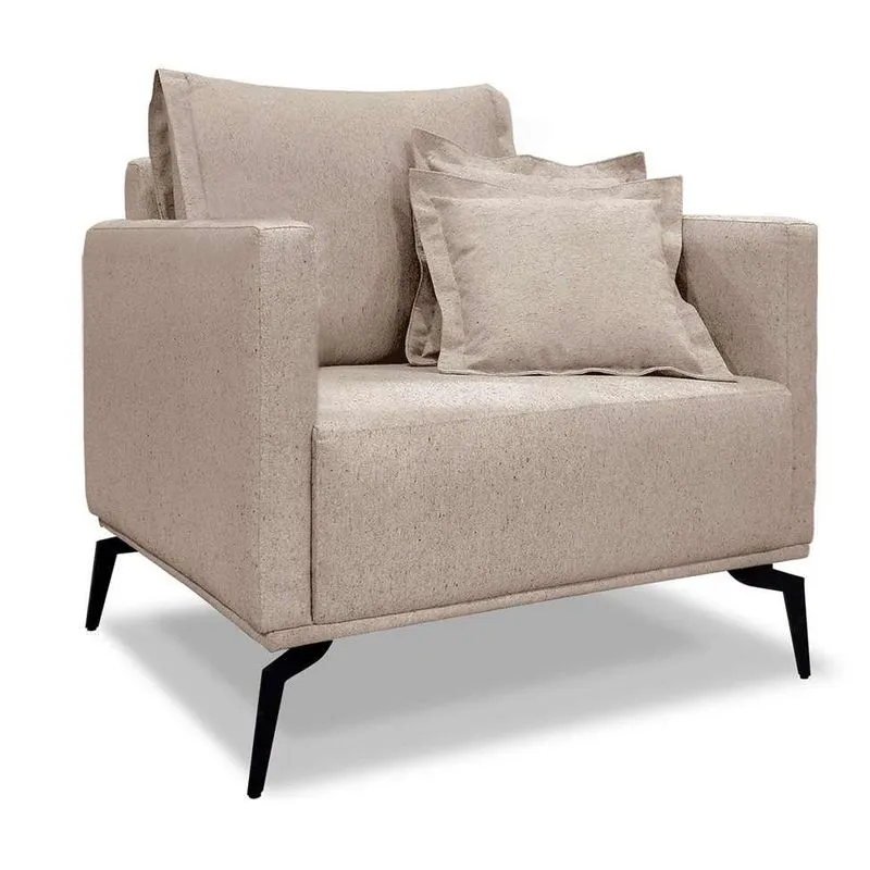 Poltrona Estofada Spezzia Decor Lazio Linho Areia