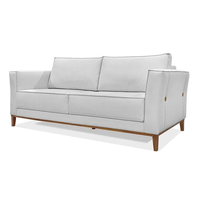 Sofá 3 Lugares Potenza Linho Rústico Madeira Maciça Grigio 210 cm