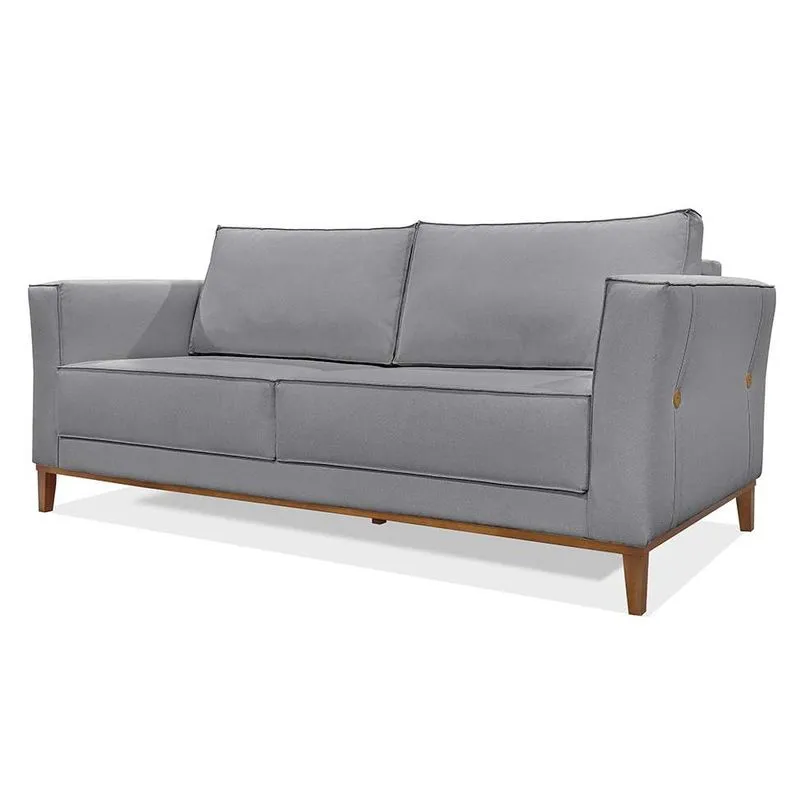 Sofá 3 Lugares Potenza Linho Madeira Maciça Cinza 230 cm