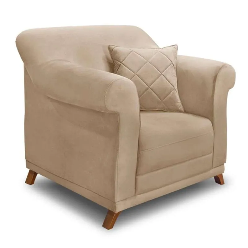 Poltrona Estofada Abruzzo Suede Bege