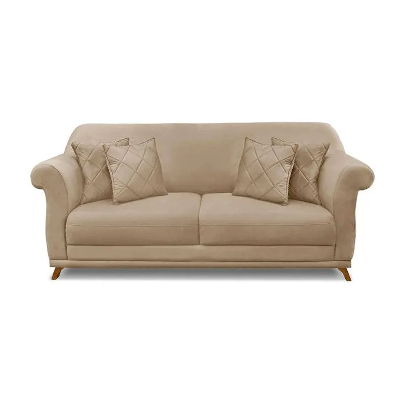 Sofá 3 Lugares Abruzzo Madeira Suede Bege 180cm