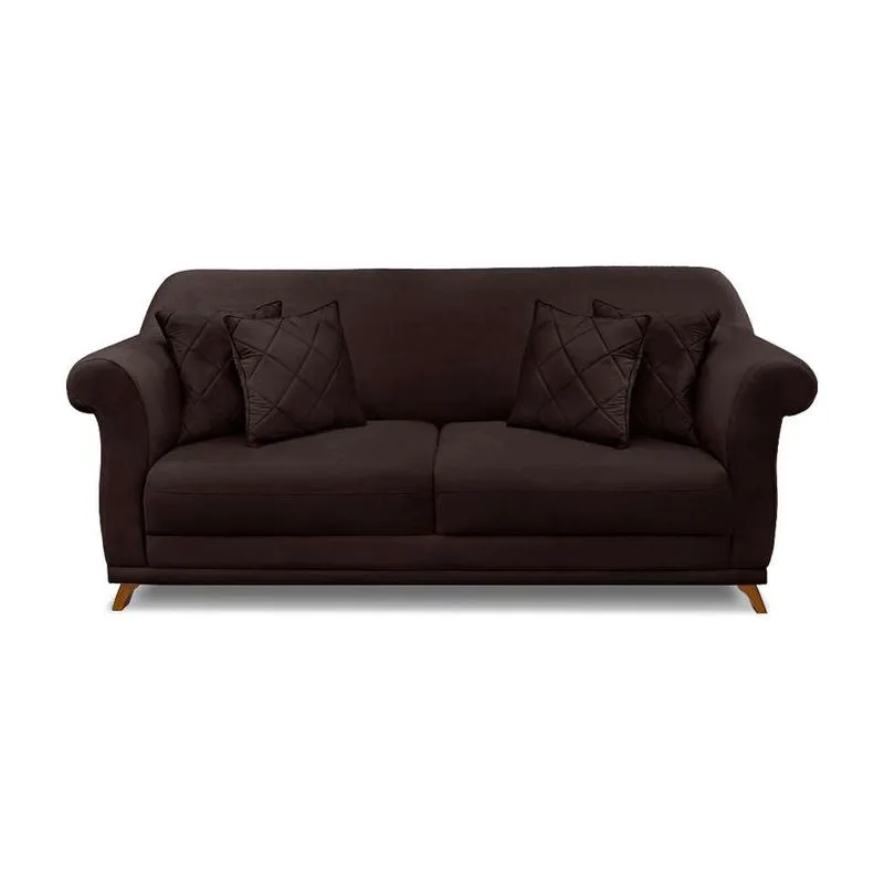 Sofá 3 Lugares Abruzzo Madeira Suede Café 180 cm