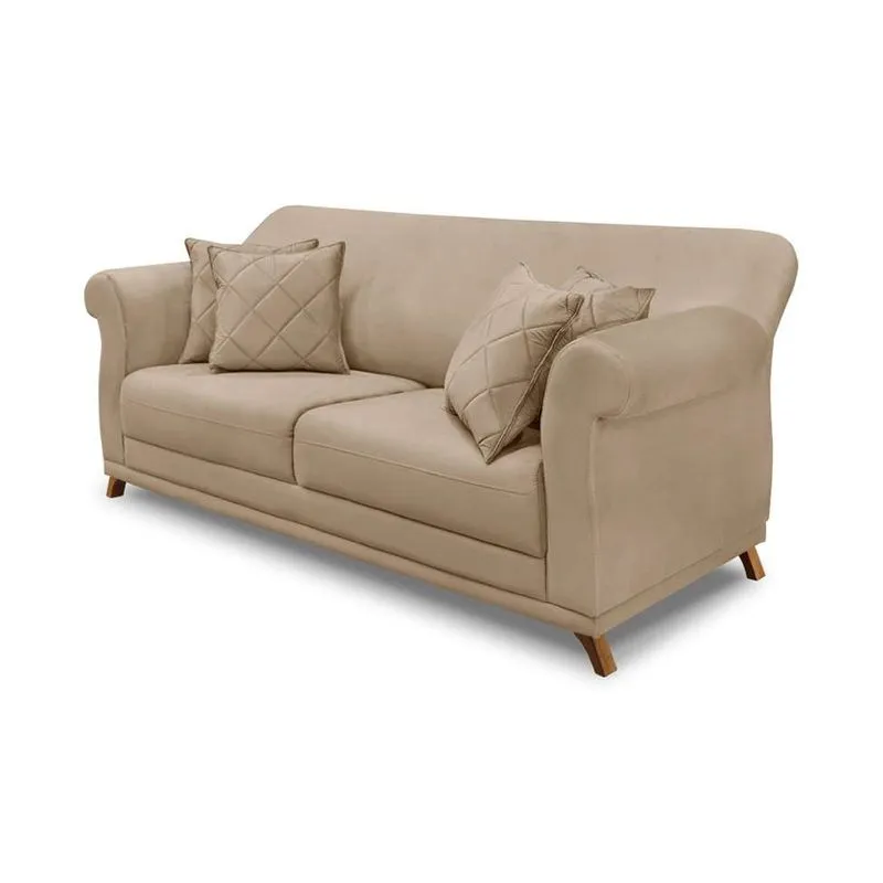Sofá 3 Lugares Abruzzo Madeira de Reflorestamento Suede Bege