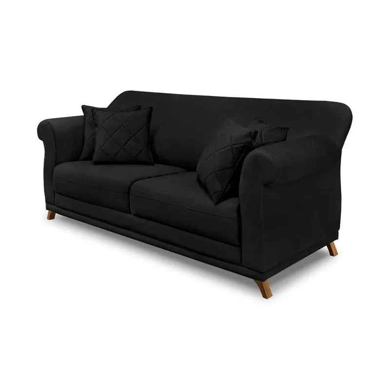 Sofá 3 Lugares Abruzzo Madeira de Reflorestamento Suede Preto 200 cm