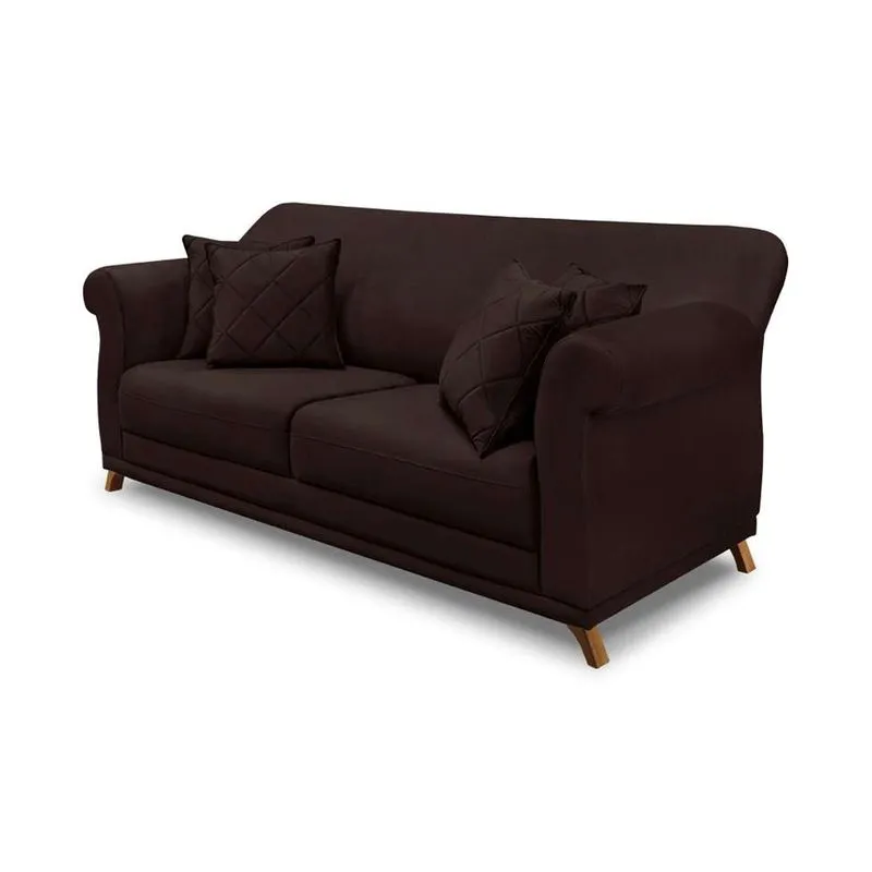 Sofá 3 Lugares Abruzzo Madeira de Reflorestamento Suede Café 220 cm