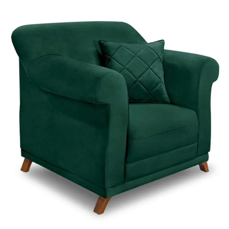 Poltrona Estofada Abruzzo Madeira Maciça Veludo Verde Escuro