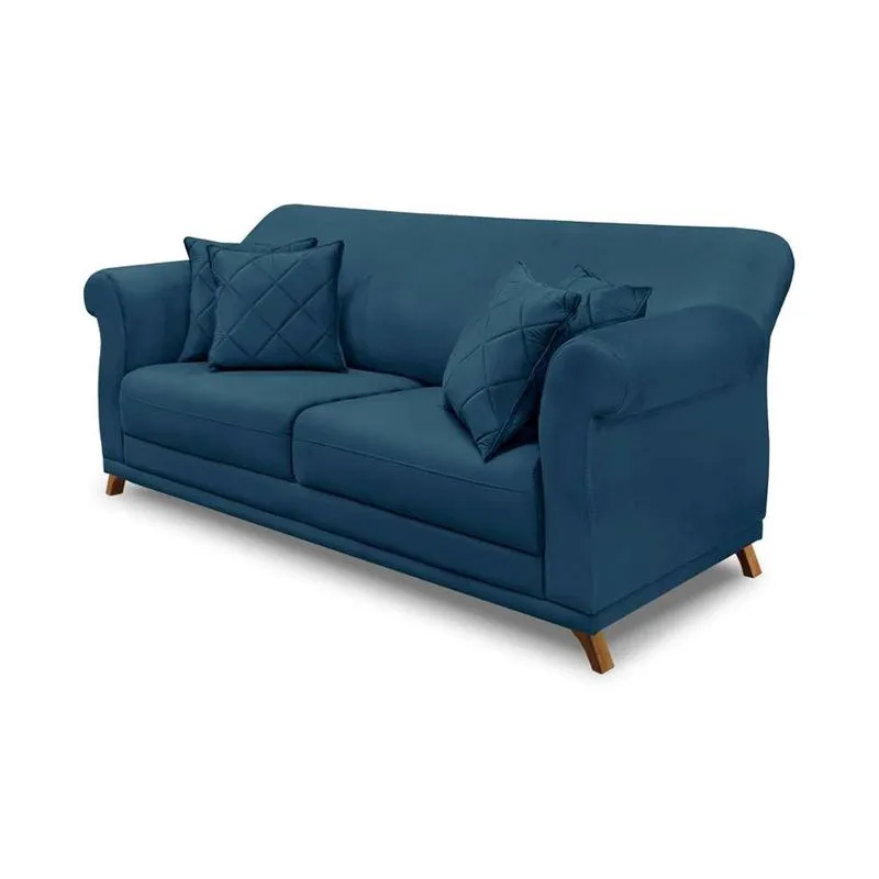 Sofá 3 Lugares Abruzzo Veludo Azul Marinho 180 cm