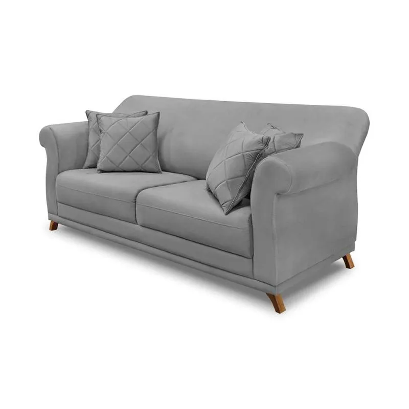 Sofá 3 Lugares Abruzzo Veludo Cinza 180cm