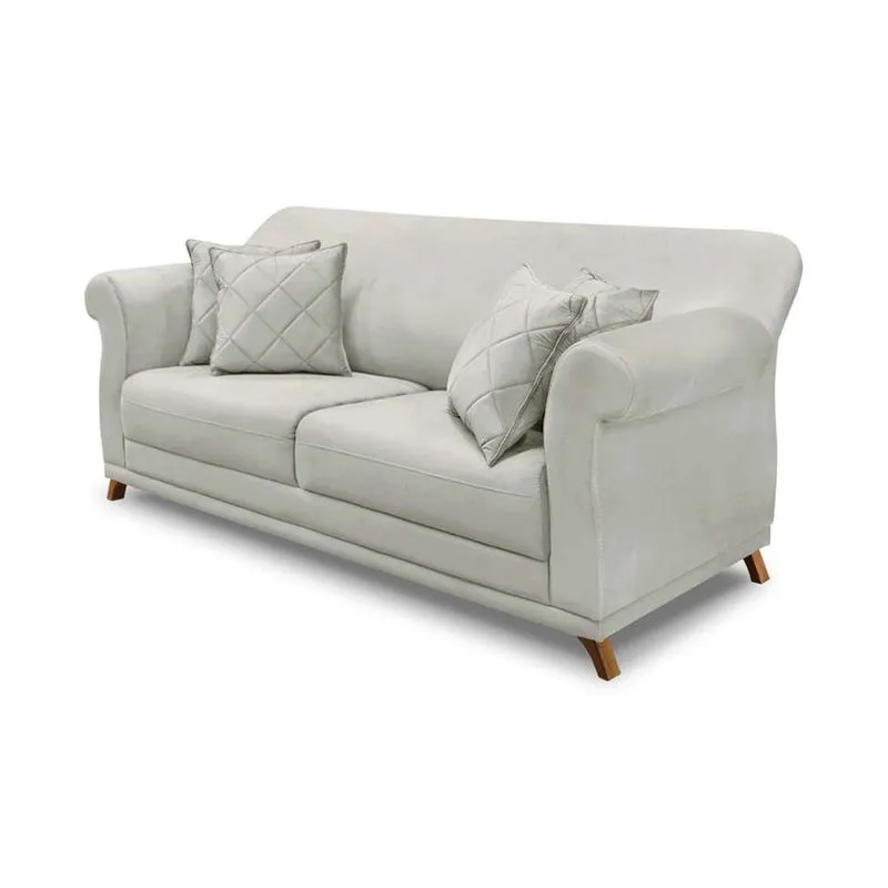 Sofá 3 Lugares Spezzia Decor Abruzzo Veludo Prata 180 cm