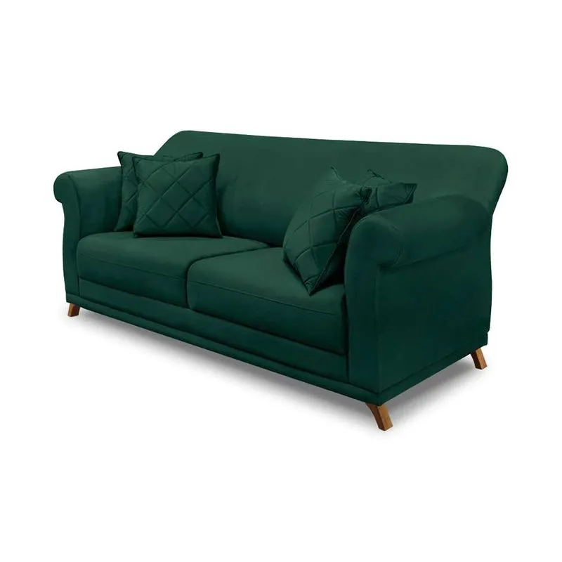 Sofá 3 Lugares Abruzzo Veludo Verde 220 cm