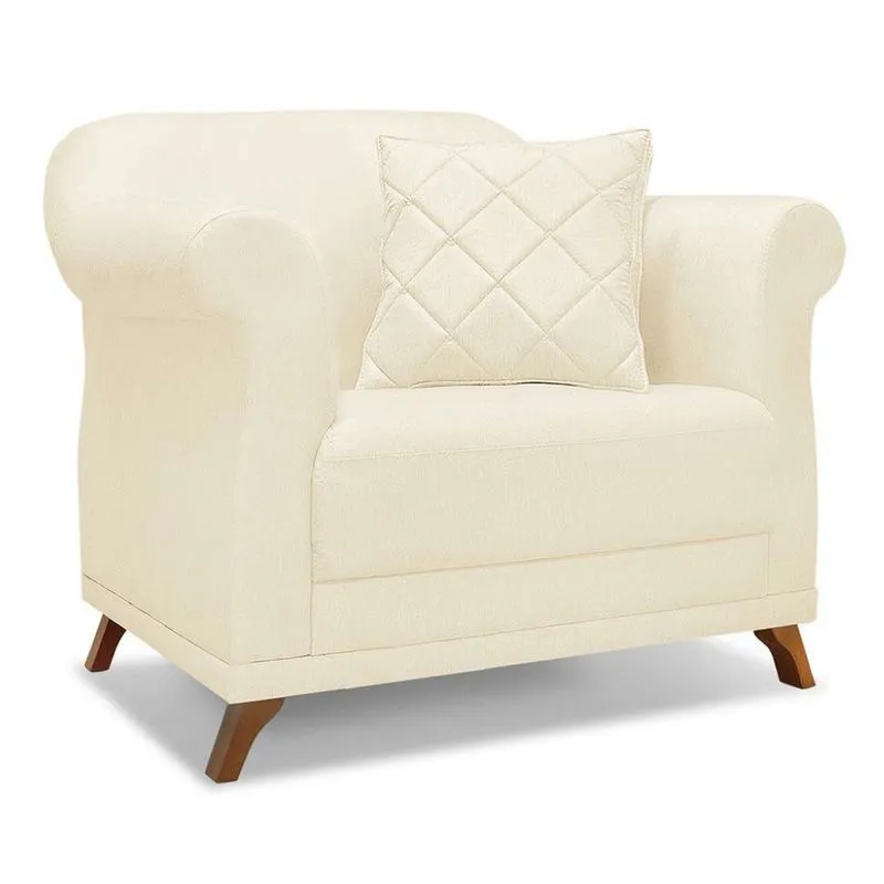 Poltrona Estofada Spezzia Decor Abruzzo Linho Pérola