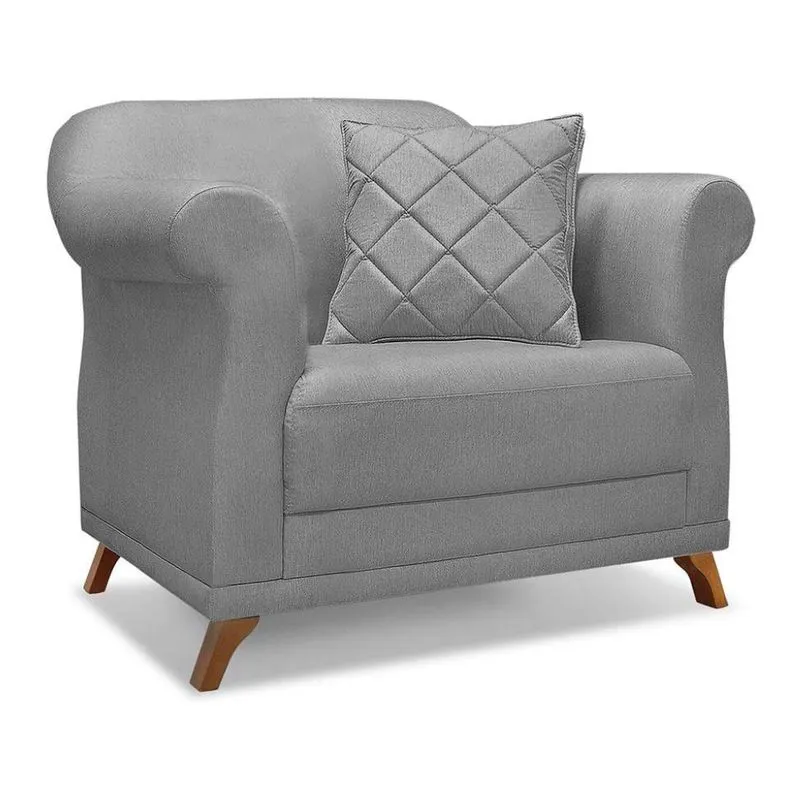Poltrona Estofada Spezzia Decor Abruzzo Linho Cinza