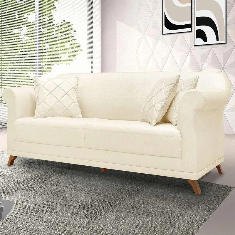 Sofá 3 Lugares Abruzzo Linho Pérola 180 cm