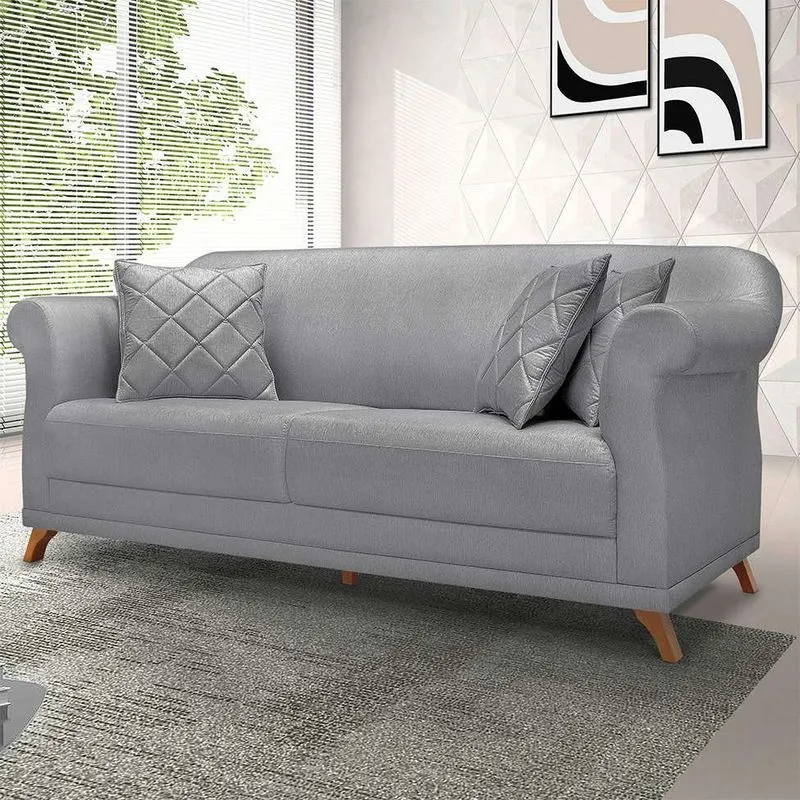 Sofá 3 Lugares Spezzia Decor Abruzzo Linho Cinza 180 cm