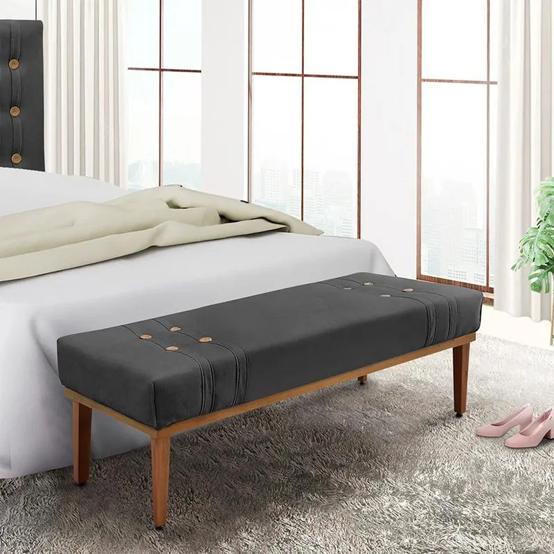 Recamier Estofado Gênova Madeira Maciça Suede Cinza 90 cm