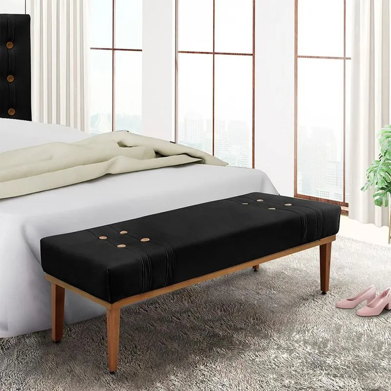 Recamier Estofado Gênova Madeira Maciça Suede Preto 160 cm