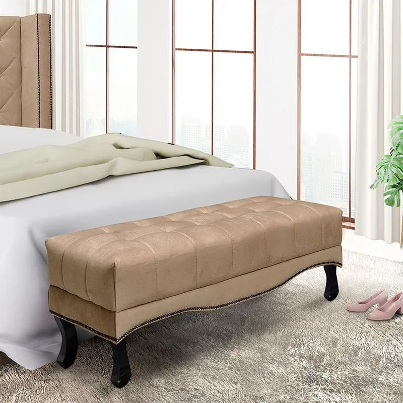 Recamier Vicenza Estofado Suede Bege 90 cm Madeira Maciça