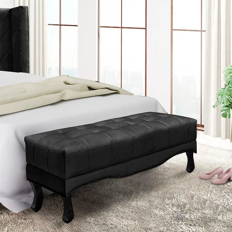 Sofá Recamier Vicenza Estofado Capitonê MDF Suede Preto 195 cm