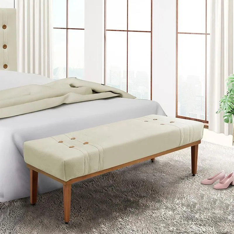 Recamier Estofado Gênova Madeira Maciça Veludo Bege 90 cm