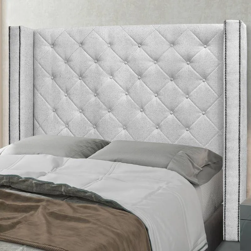 Cabeceira Casal Queen 1,60m Com Matelassê E Tachas Em Tecido Linho Imperial – Lucadi Rústico Grígio