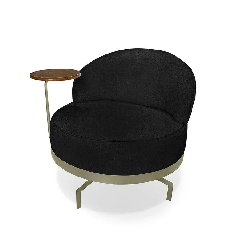 Poltrona Giratória Nash Linho Bouclé Preto Metal