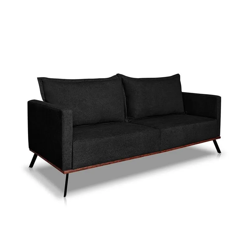 Sofá 2 Lugares Zeus Linho Bouclê Preto 160 cm
