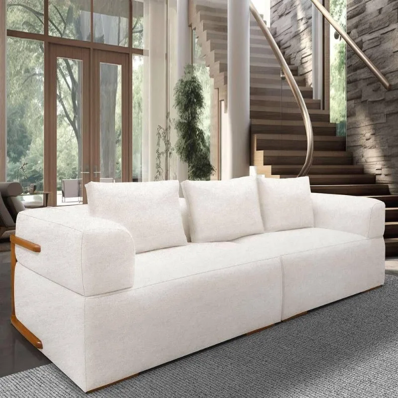 Sofá Scott 3 Lugares com Chaise 220CM Off White Bouclé Lucas Home