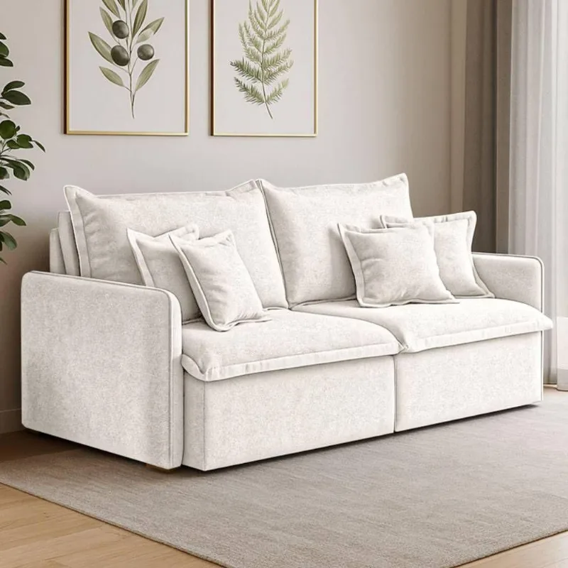 Sofá 3 Lugares 2,20m Retrátil E Reclinável Em Tecido Bouclé – Malta Lucadi Off White