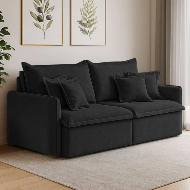 Sofá Malta 3 Lugares Retrátil e Reclinável 220CM Preto Bouclé Lucadi