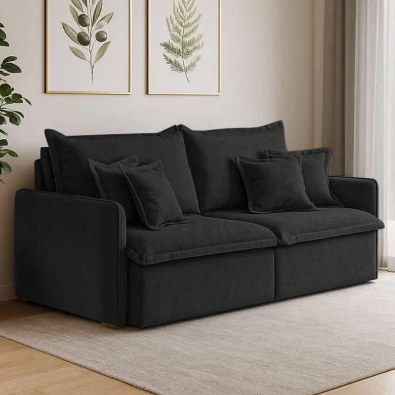 Sofá 4 Lugares 2,60m Retrátil E Reclinável Em Tecido Bouclé – Malta Lucadi Preto