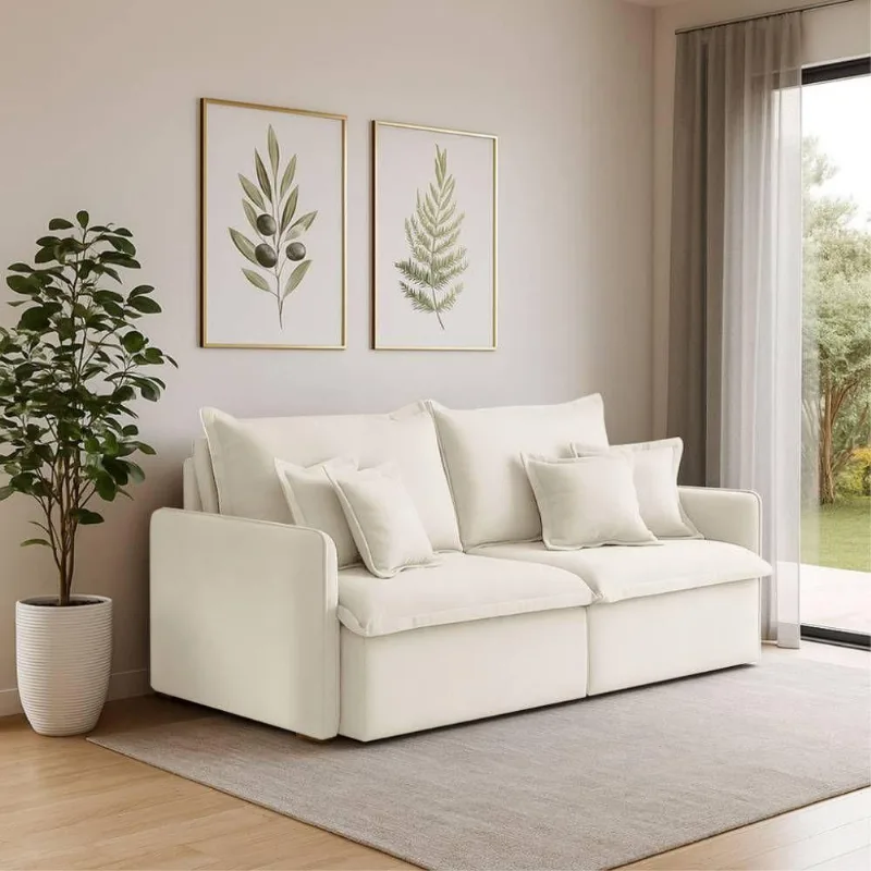 Sofá 4 Lugares 2,40m Retrátil E Reclinável Em Tecido Veludo – Malta Lucadi Bege
