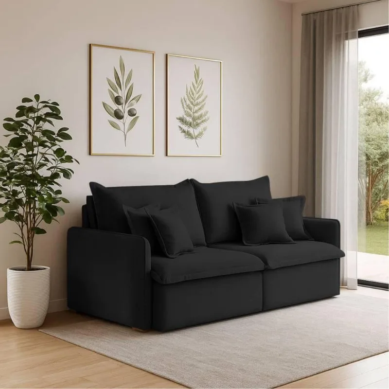 Sofá 3 Lugares 2,00m Retrátil E Reclinável Em Tecido Veludo – Malta Lucadi Preto
