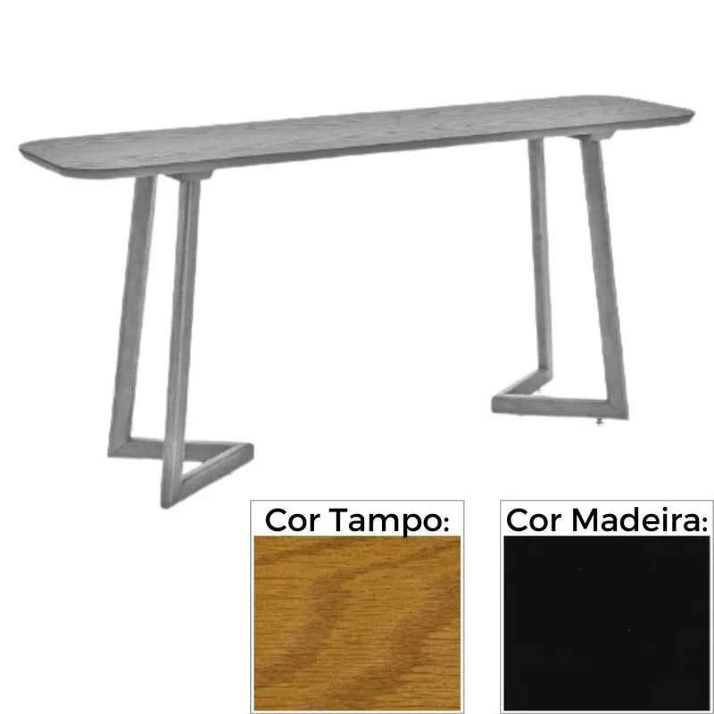 Aparador MH-5345 Herval 160 cm Madeira Laca Fosca Preta Tampo Carvalho Amêndoa Base Preta