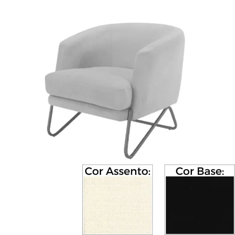 Poltrona Mh-3788 Herval Base Metal Laca Fosca Preto Metalizado Assento Estofado Linho Marfim A6