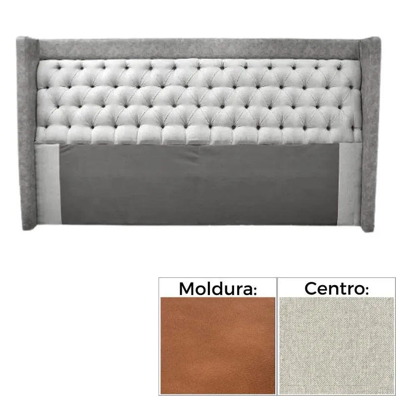 Cabeceira MH-2690 Herval Estofada Casal para Colchão 138 cm Moldura Marrom A Linho Cinza C