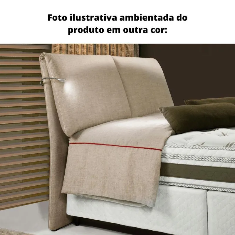Cabeceira MH-2694 Herval Estofado King para Colchão 193 cm com Luminária Linho Bege C