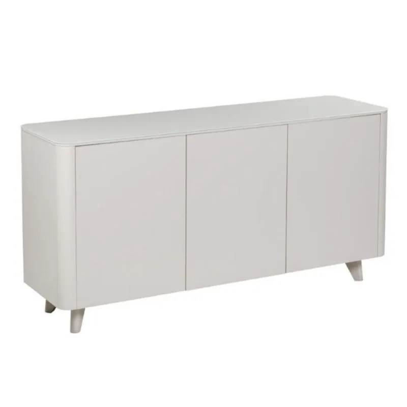 Buffet Luxemburgo Univ 150 cm Tampo de Madeira com Vidro Colado Off White Acetinado