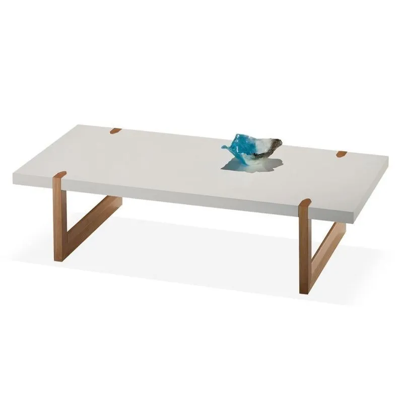 Mesa De Centro Zurique Univ 120 Cm Tampo Madeira Off White Base Madeira Amêndoa