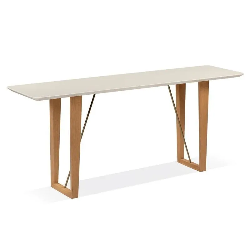 Aparador Roma 180 Cm Tampo De Madeira Off White Base Madeira Amêndoa Metalizada Dourado